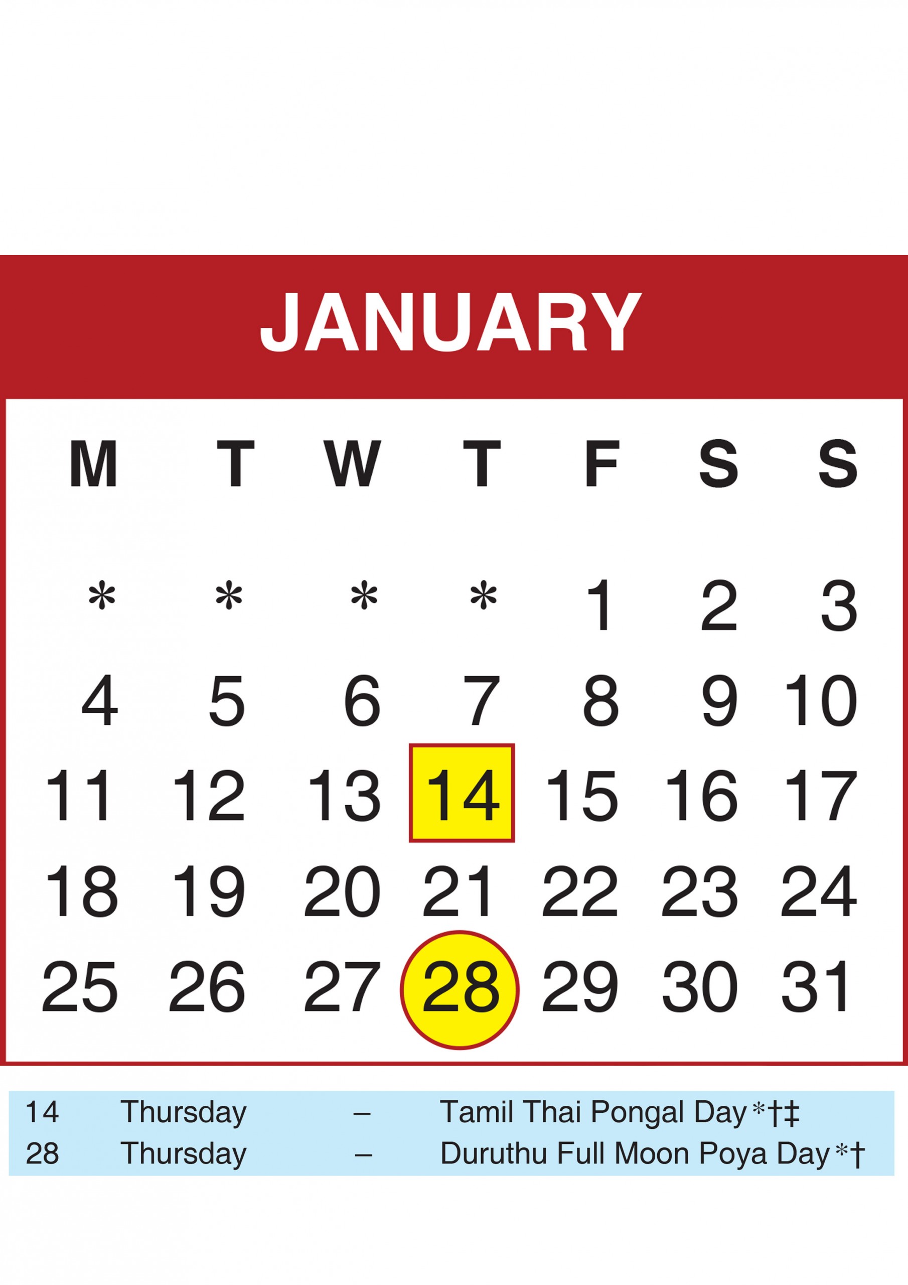 2021 Calendar Sri Lanka With Mercantile Holidays Creations Arena